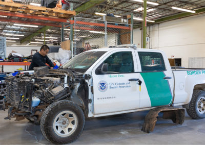 A U.S. Customs and Border Protection fleet vehicle maintenance